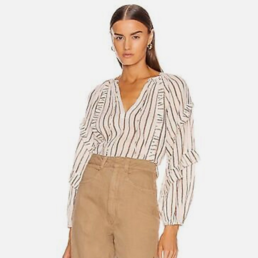 Ulla Johnson Cream Puff Sleeve Blouse with Ruffled Details